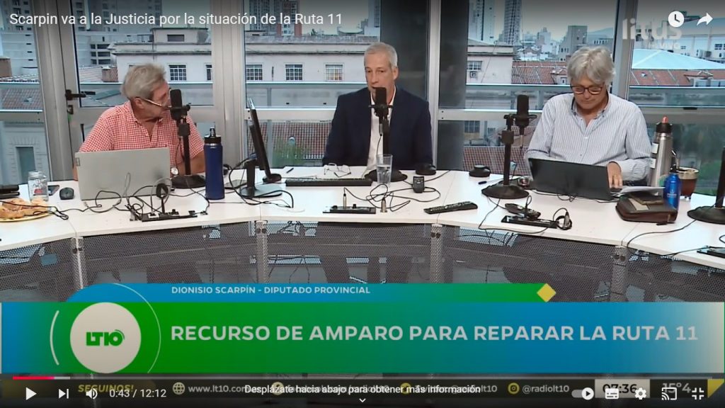 El Diputado Dionisio Scarpín va a la Justicia por el estado de la Ruta 11.